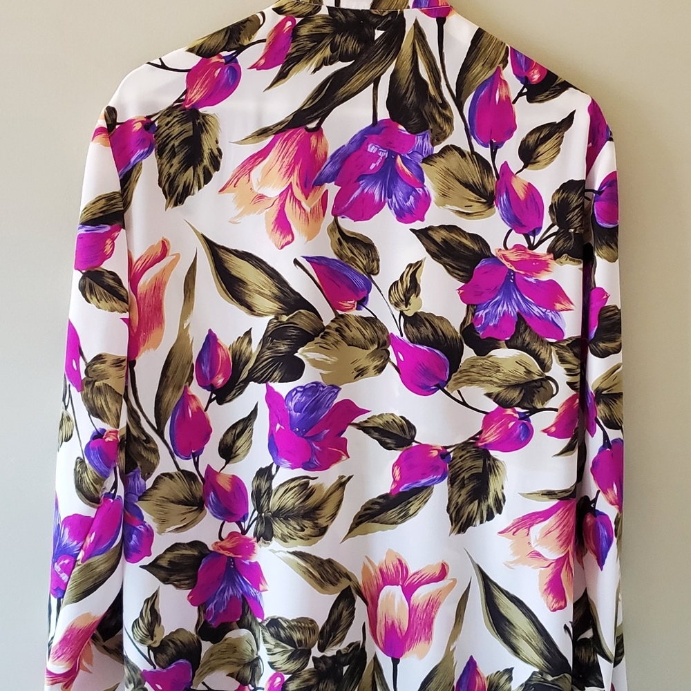 Alia 16 Vintage 90s Romantic Feminine Bold Floral Resortwear Satin Kimono - Picture 10 of 16